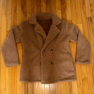 Cozy Brown Double-Breasted Teddy Coat